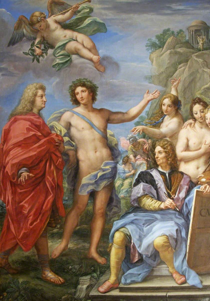 Le marquis Niccolò Maria Pallavicini (1650-1714) guidé au temple de Virtù par Apollon, avec un autoportrait de l'artiste - Carlo Maratta