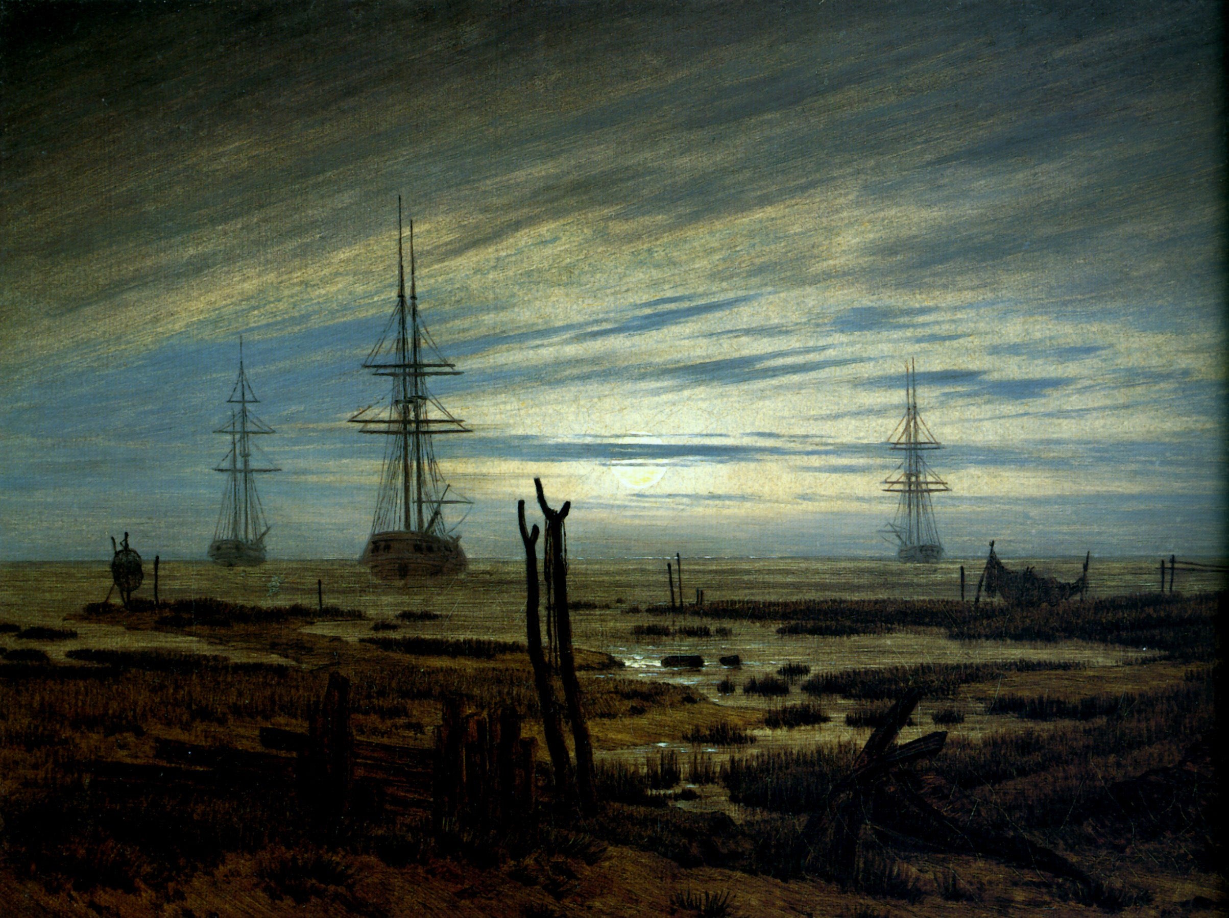 Reproduction du tableau « Navires à l'ancre - Caspar David Friedrich » par Alpha Reproduction en peinture à l’huile