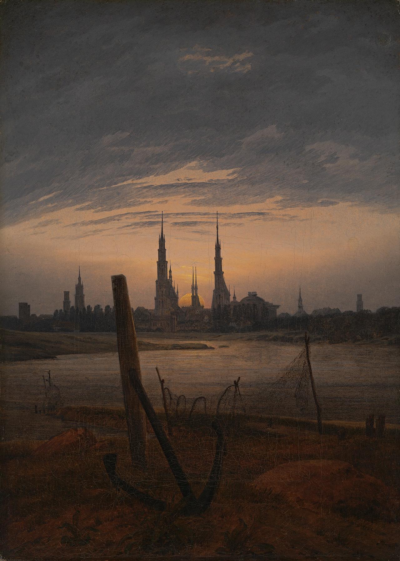 Reproduction du tableau « Ville au lever de Lune - Caspar David Friedrich » par Alpha Reproduction en peinture à l’huile