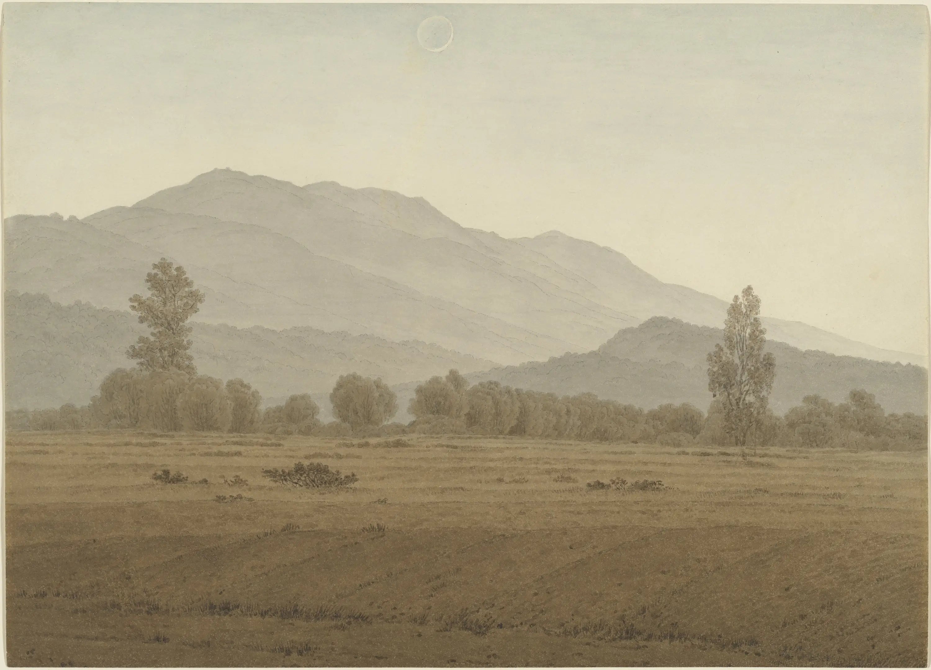 Reproduction du tableau « Nouvelle Lune au-dessus des Monts des Géants - Caspar David Friedrich » par Alpha Reproduction en peinture à l’huile