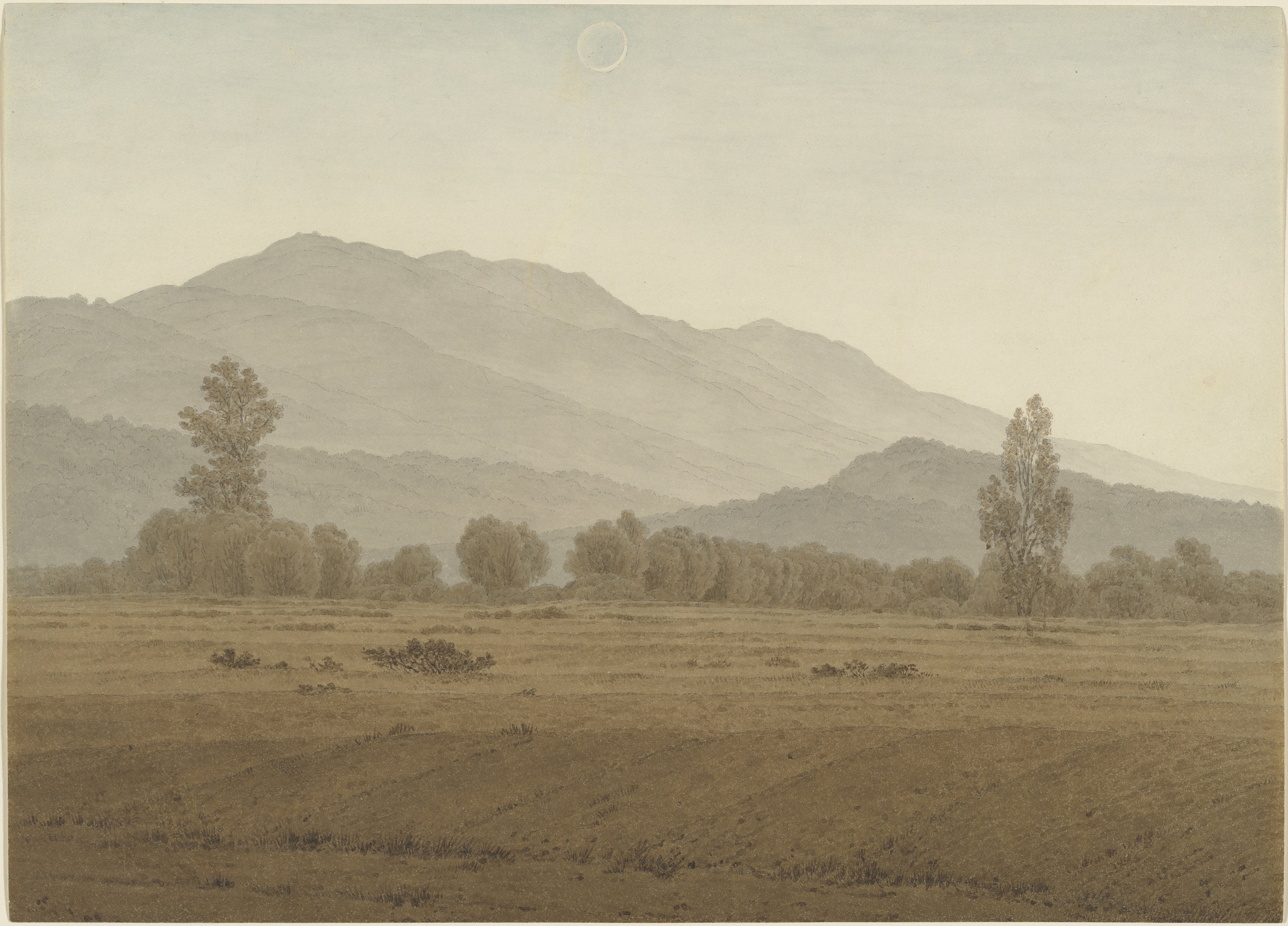 Reproduction du tableau « Nouvelle Lune au-dessus des Monts des Géants - Caspar David Friedrich » par Alpha Reproduction en peinture à l’huile