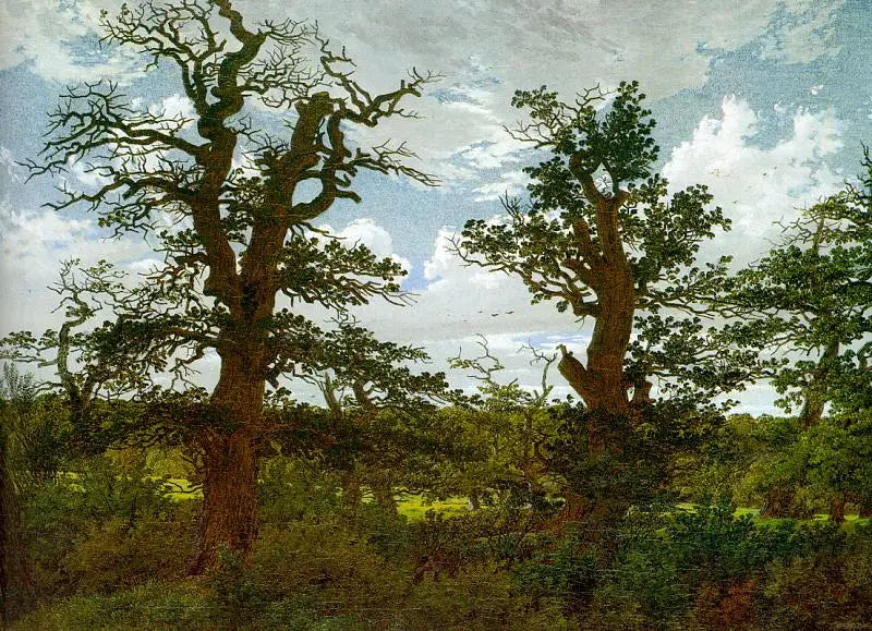 Reproduction du tableau « Paysage avec chênes et un chasseur - Caspar David Friedrich » par Alpha Reproduction en peinture à l’huile