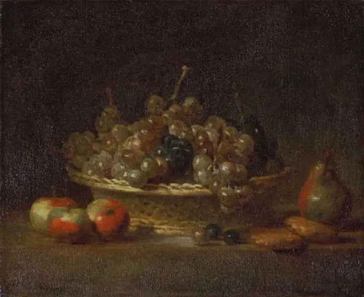 Nature morte à la corbeille de raisins secs avec trois pommes une poire et deux massepains - Jean Siméon Chardin