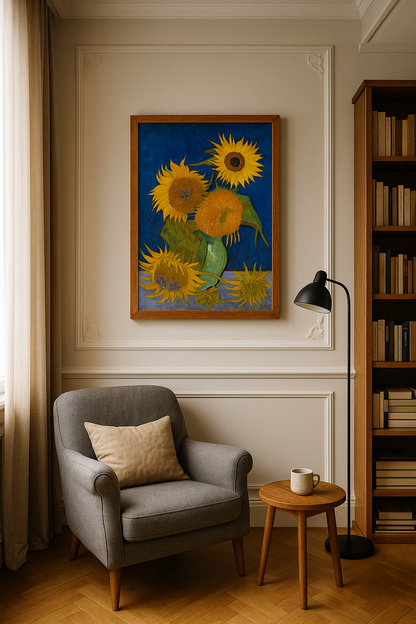 🌻 Girasoli (sfondo blu reale) – Vincent van Gogh (1888)