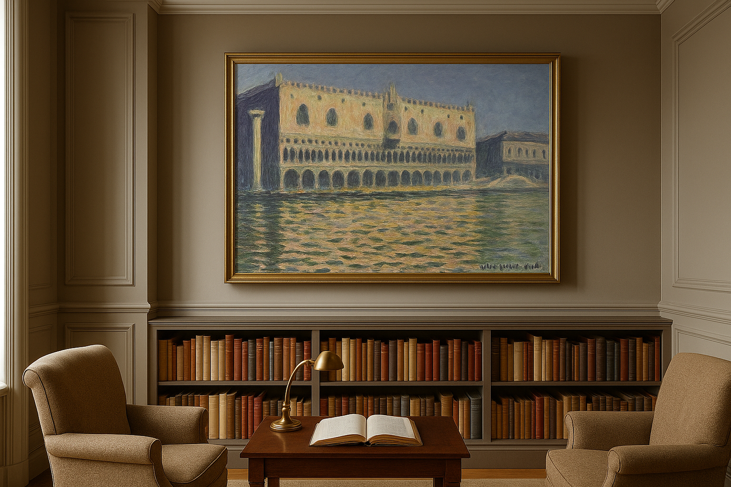 🌅 Il Palazzo ducale Claude Monet (1908) – Versione luminosa con riflessi dorati