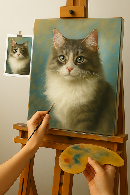 🎨 Quadro Ritratto Gatto Personalizzabile – Pittura a Olio Unica