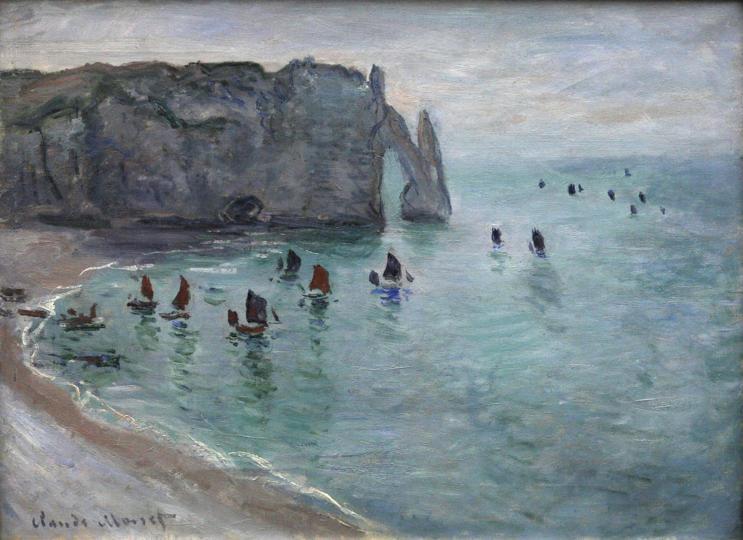 🖼️ Étretat, la Porta d’Aval – Barche da pesca che lasciano il porto – Claude Monet (verso 1885)