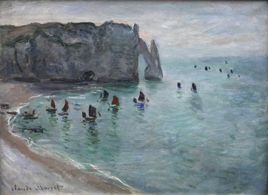 🖼️ Étretat, la Porta d’Aval – Barche da pesca che lasciano il porto – Claude Monet (verso 1885)