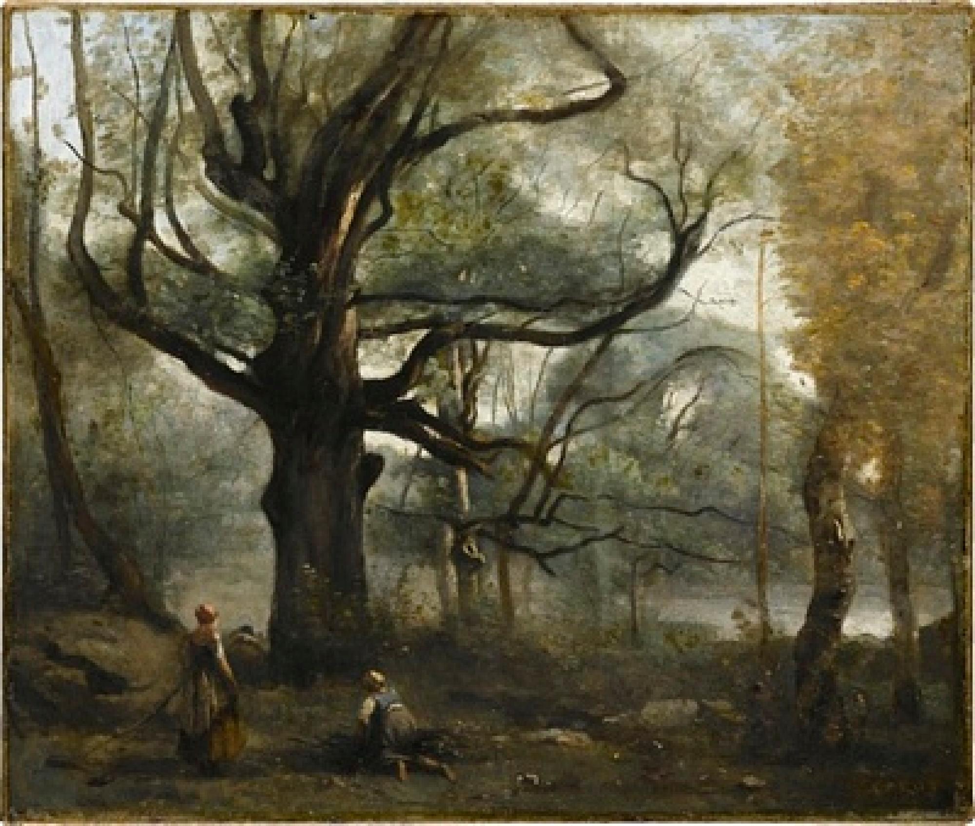 Fontainebleau. Bûcheronnes au pied d'un gros chêne - Jean-Baptiste Camille Corot