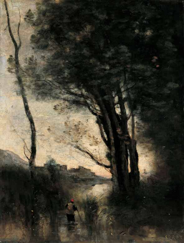 Les chevriers traversant une rivière à gué. Souvenir d'Italie - Jean-Baptiste Camille Corot