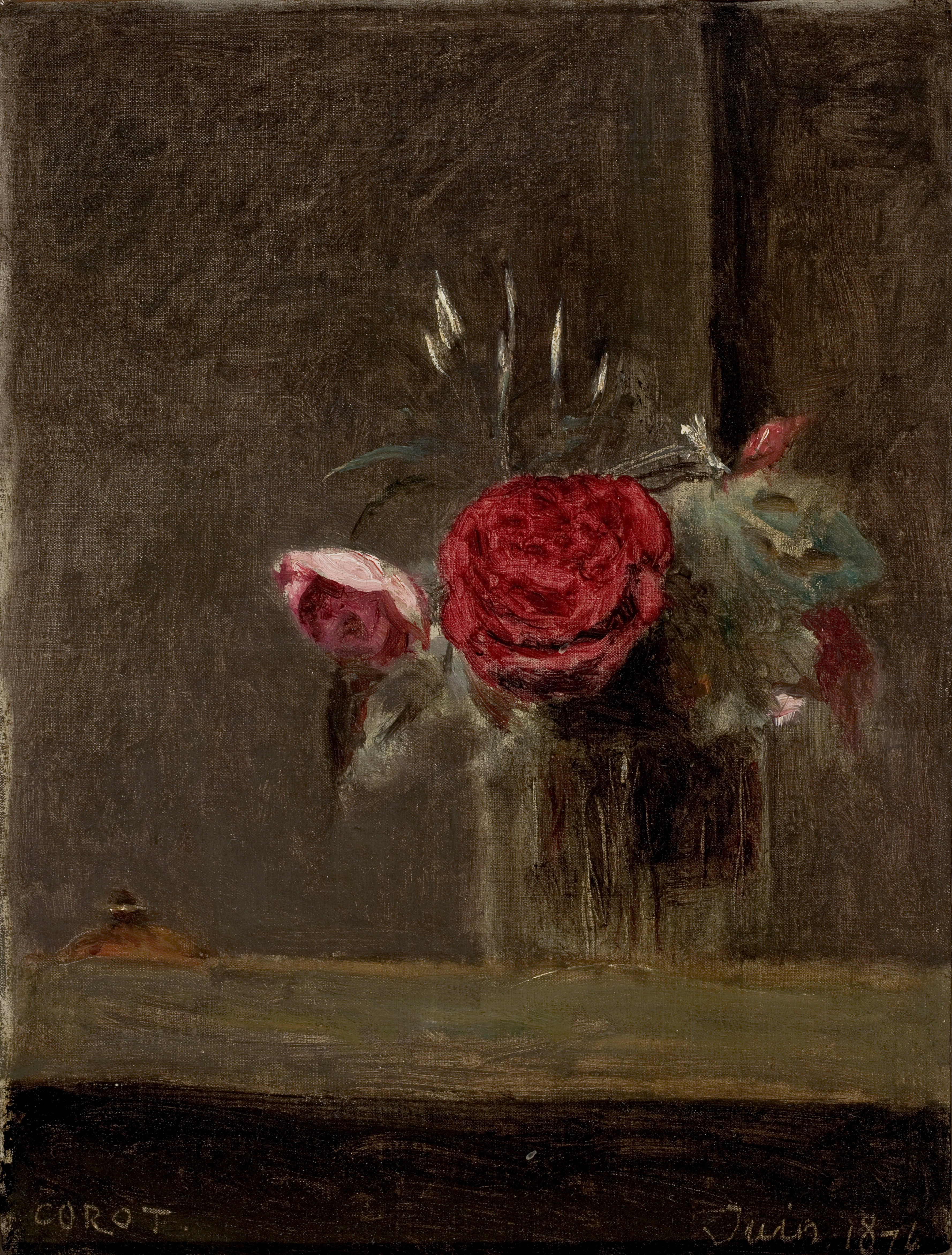 Roses dans un verre - Jean-Baptiste Camille Corot