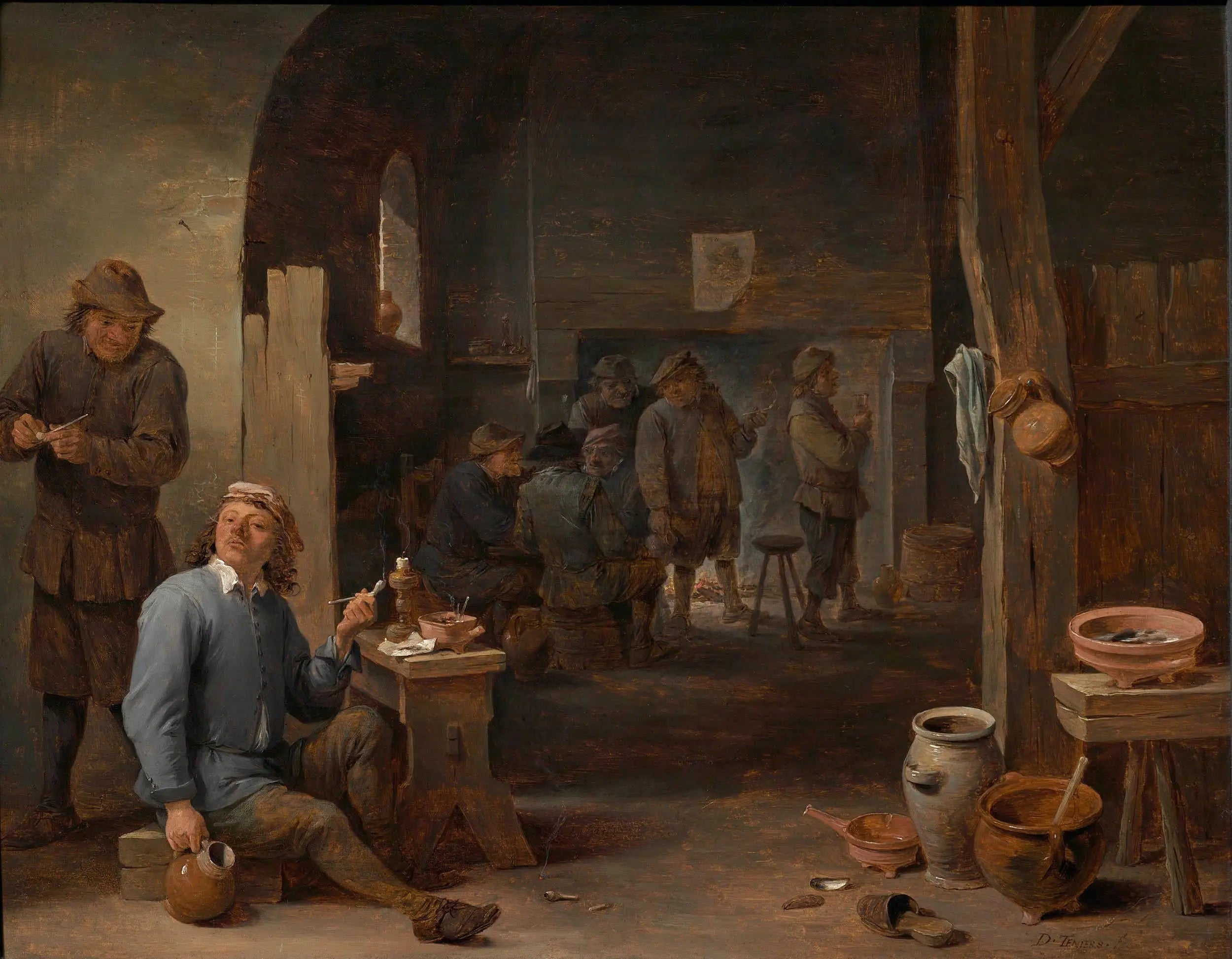 Scène de taverne avec un fumeur tenant un pot - David Teniers le Jeune - Alpha Reproduction