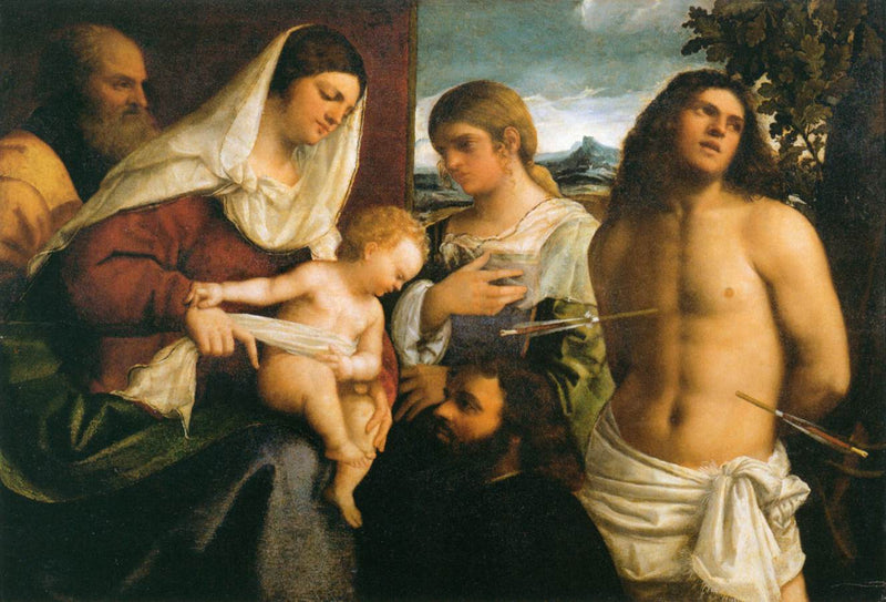 La Sacra Famiglia con santa Caterina, san Sebastiano e un donatore - Sebastiano del Piombo