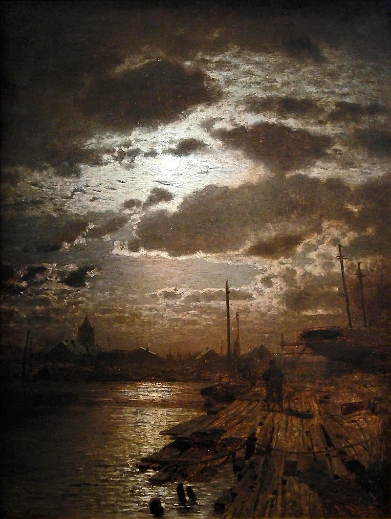 Chantier naval de Barth au clair de lune – Louis Douzette