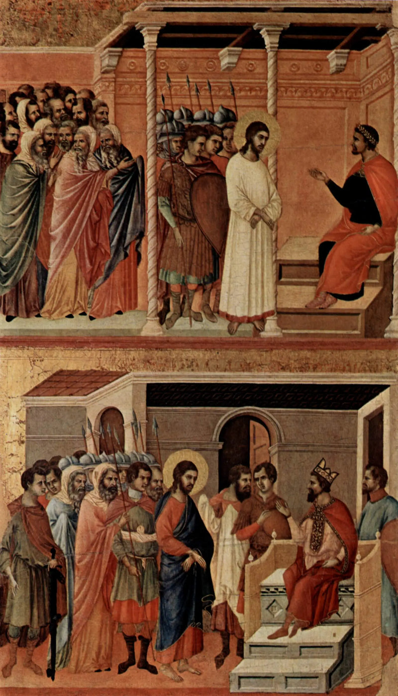 Il Cristo davanti a Pilato di nuovo (in alto) ; Il Cristo davanti a Erode (in basso) - Duccio di Buoninsegna