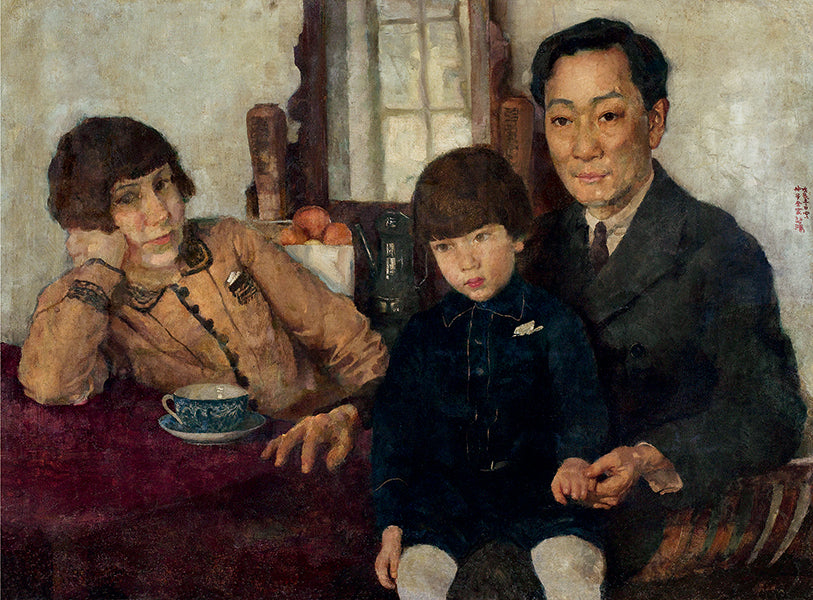 Portrait de la famille Yang Zhongzi, Xu Beihong, années 1930, huile sur toile