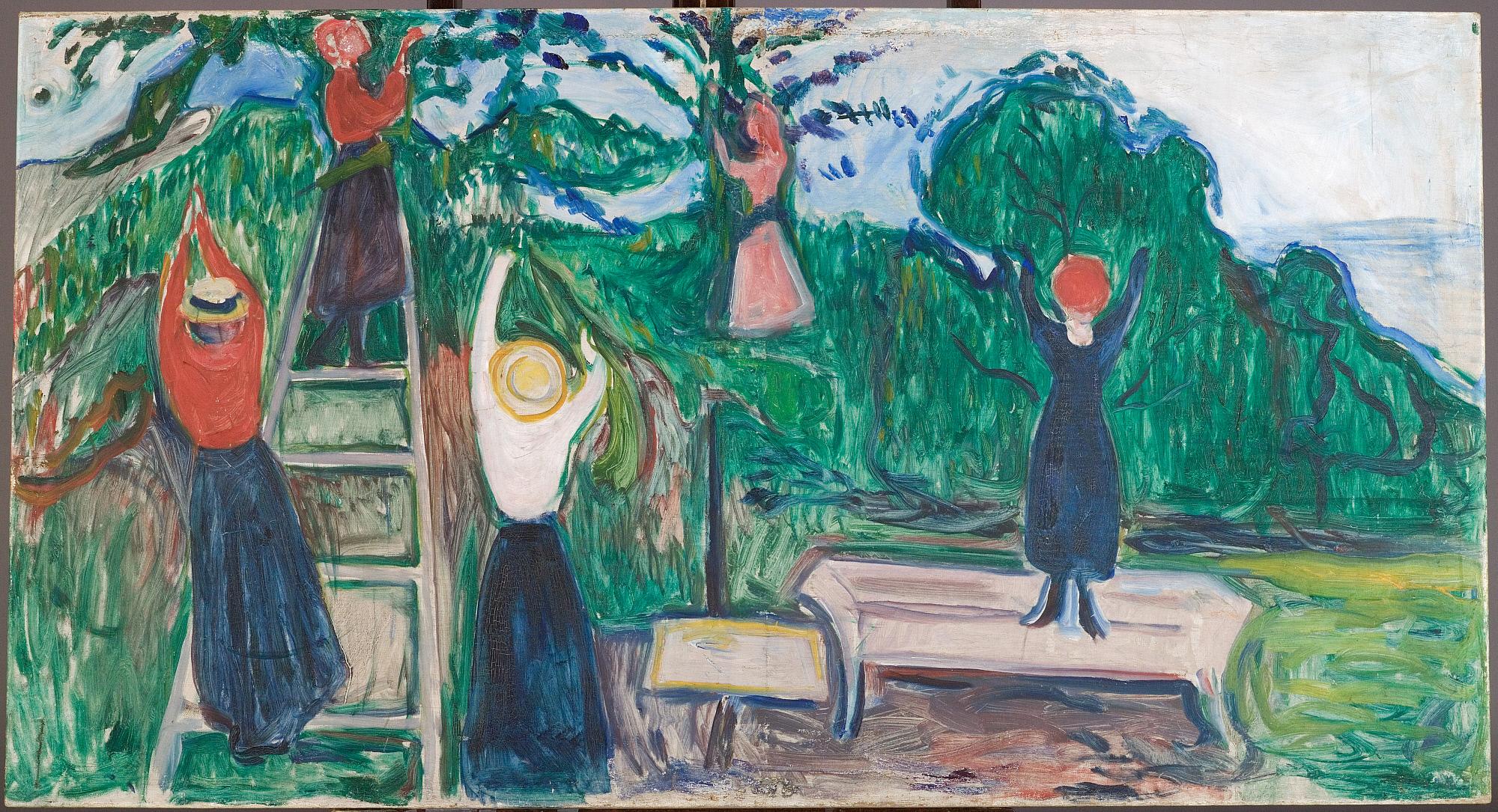 Reproduction du tableau « Filles cueillant des fruits (Frise Linde) - Edvard Munch » par Alpha Reproduction en peinture à l’huile