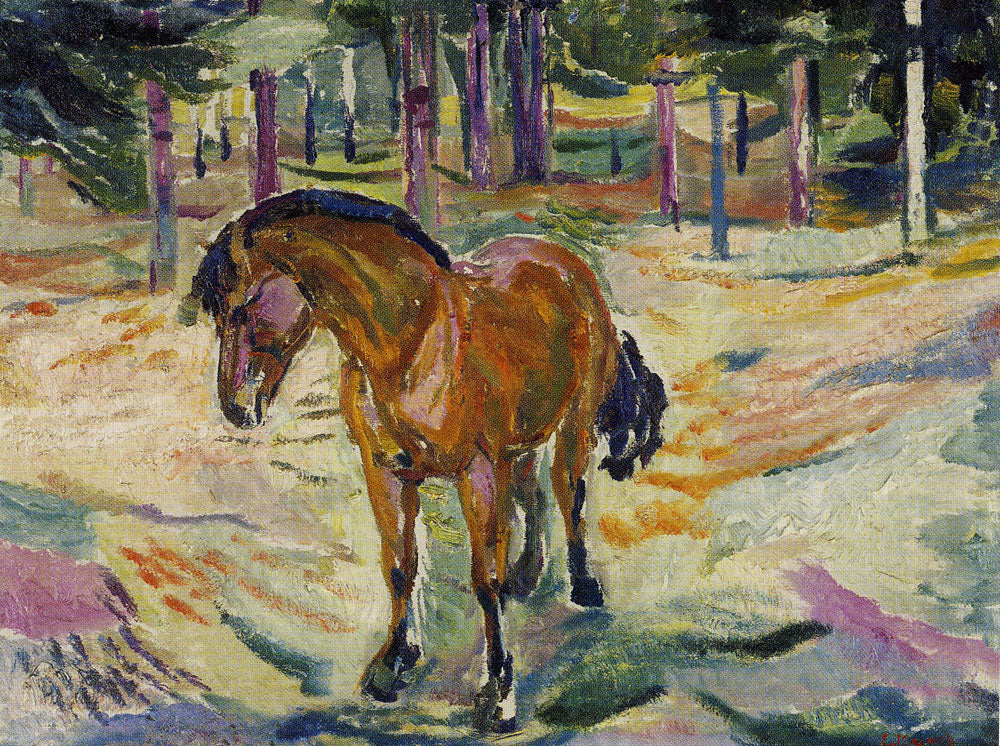 Reproduction du tableau « Cheval dans un paysage - Edvard Munch » par Alpha Reproduction en peinture à l’huile