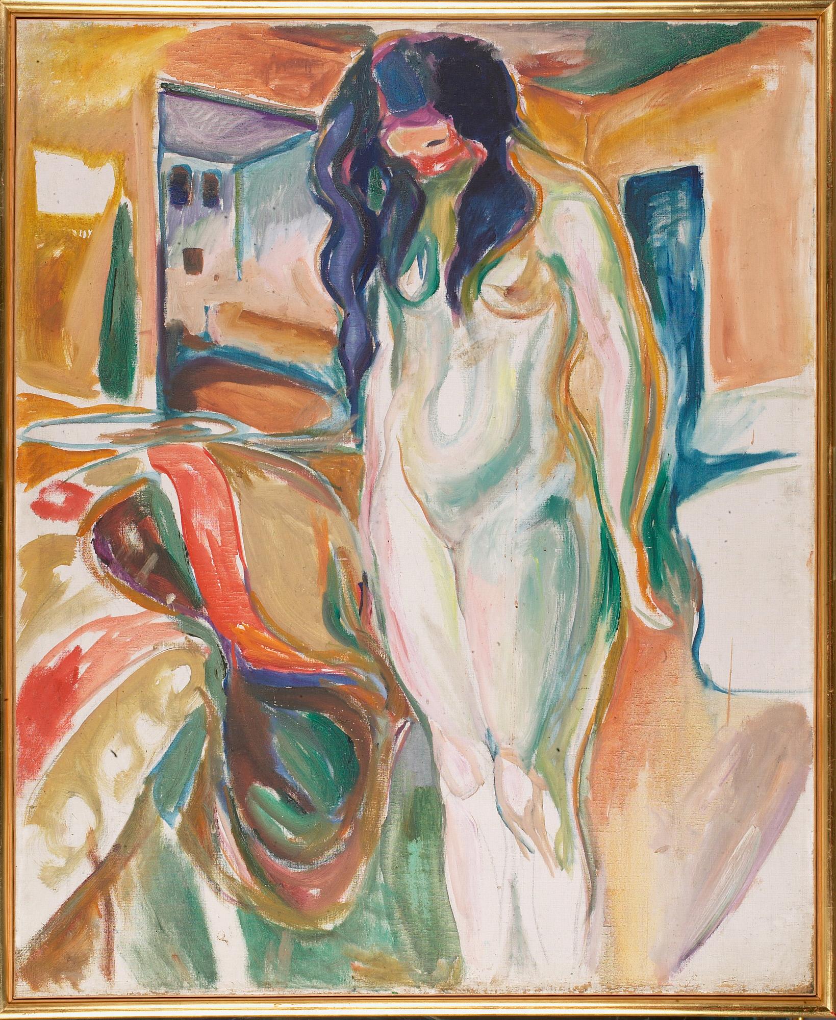 Reproduction du tableau « Modèle près de la chaise en osier - Edvard Munch » par Alpha Reproduction en peinture à l’huile