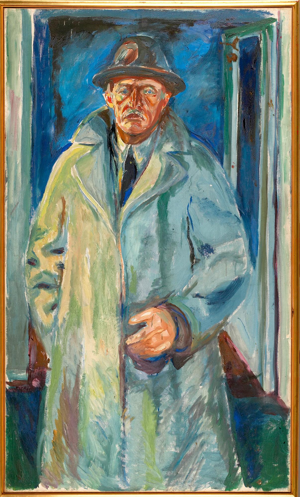Reproduction du tableau « Autoportrait au chapeau et au manteau - Edvard Munch » par Alpha Reproduction en peinture à l’huile