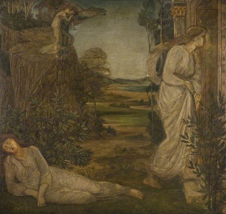 Cupidon et Psyché - Peintures murales vertes du palais - Edward Burne-Jones - Alpha Reproduction