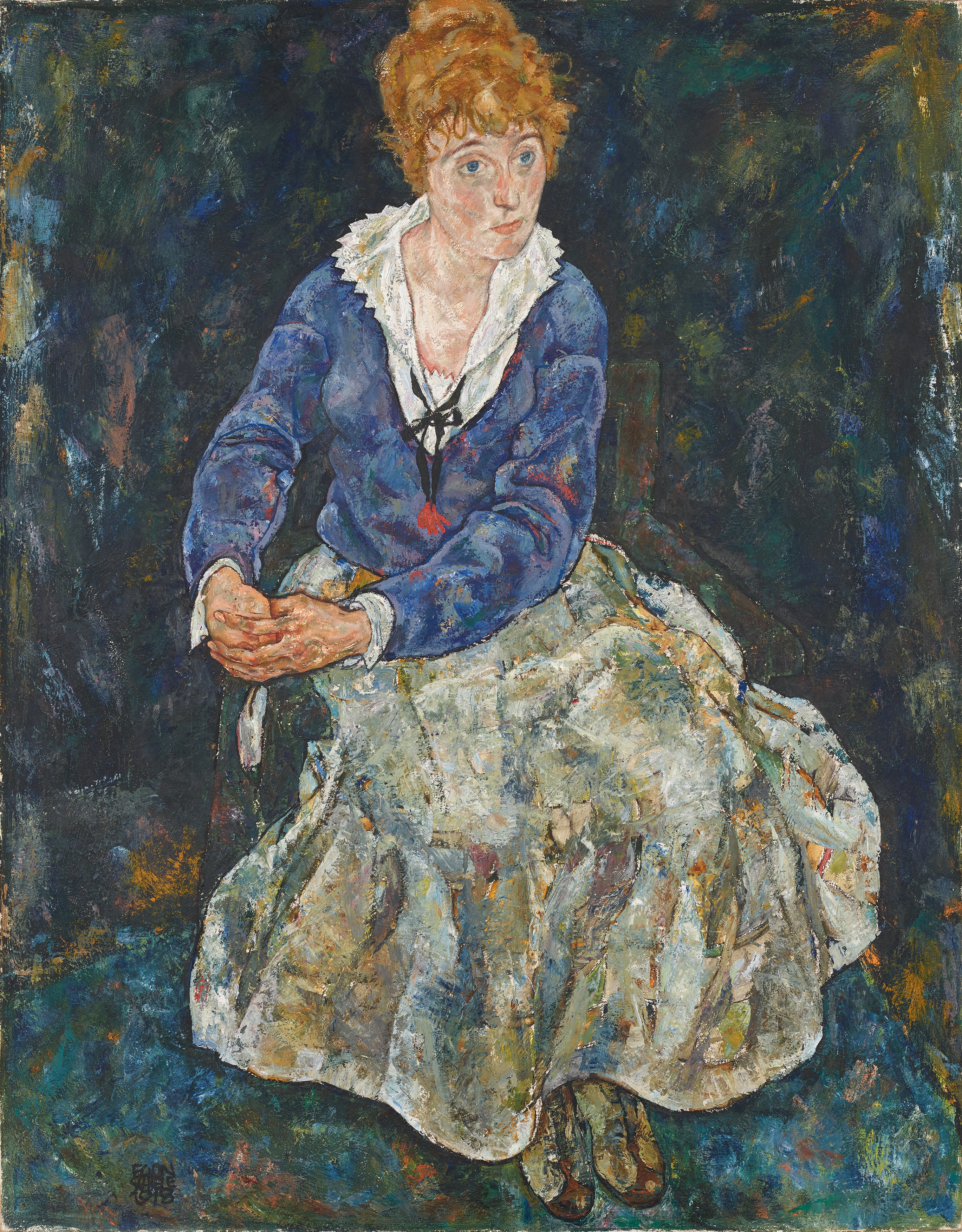 Reproduction du tableau « Portrait de l'épouse de l'artiste, Edith Schiele - Egon Schiele » par Alpha Reproduction en peinture à l’huile