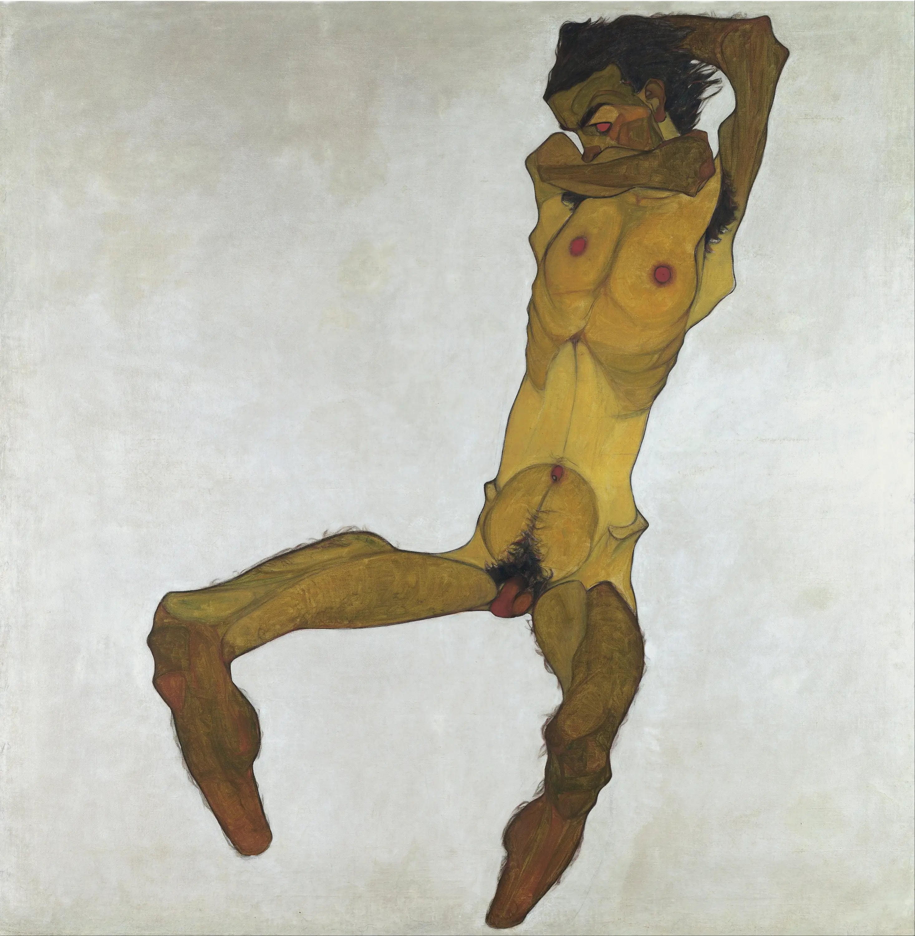 Reproduction du tableau « Nu masculin assis (Autoportrait) - Egon Schiele » par Alpha Reproduction en peinture à l’huile