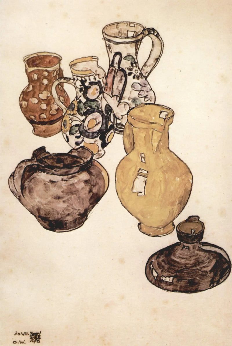 Natura morta con stoviglie - Egon Schiele