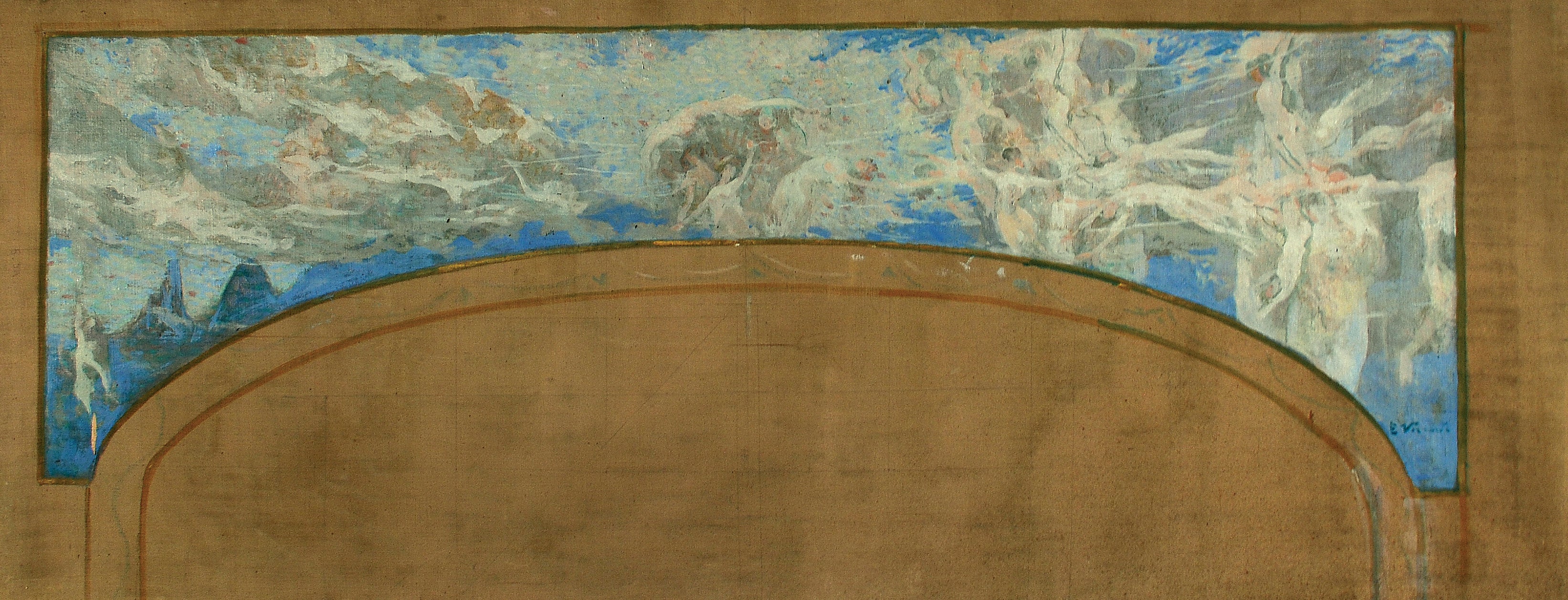 As Nove Musas Recebem as Ondas Sonoras - Estudo para o segundo friso do Proscênio do Theatro Municipal do Rio de Janeiro - Eliseu Visconti