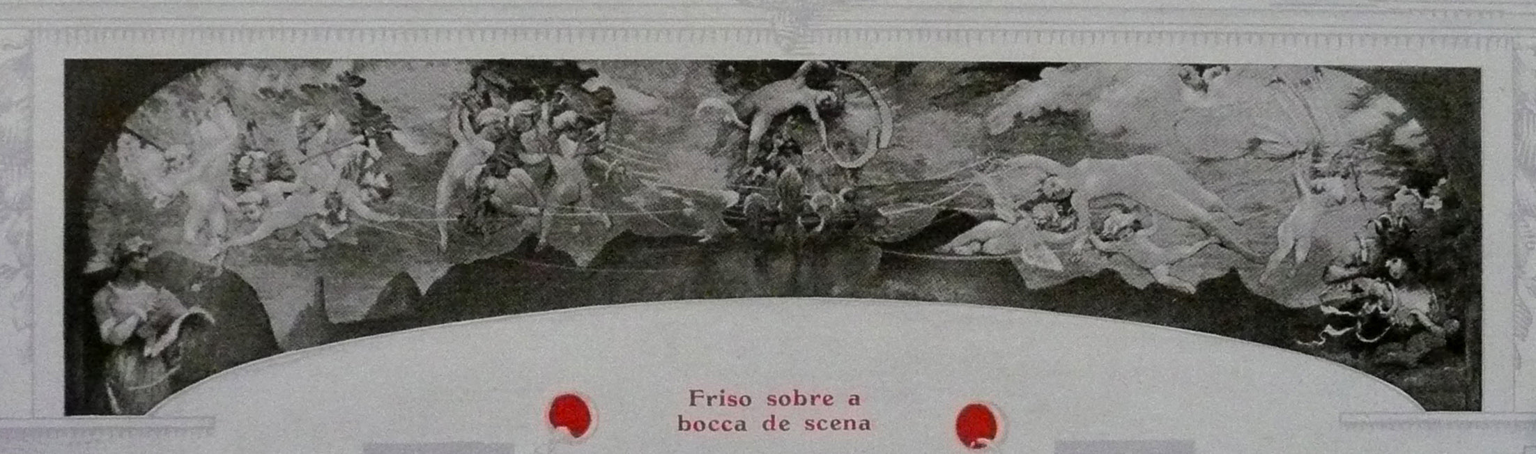 La poésie et l'amour afastando a virtude do vício - Primitivo friso sobre o proscênio do Theatro Municipal do Rio de Janeiro - Eliseu Visconti