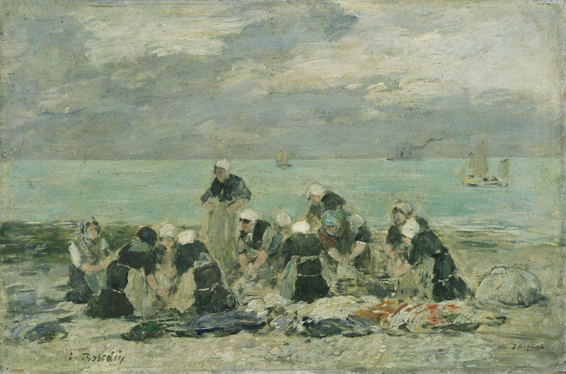 Donne che lavano i panni a Étretat - Eugène Boudin