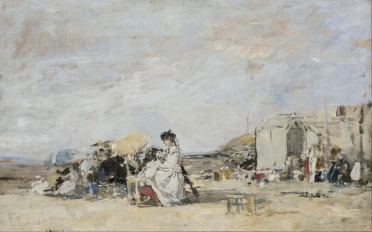 👒 Signora in bianco sulla spiaggia di Trouville – Eugène Boudin (circa 1865–1870)