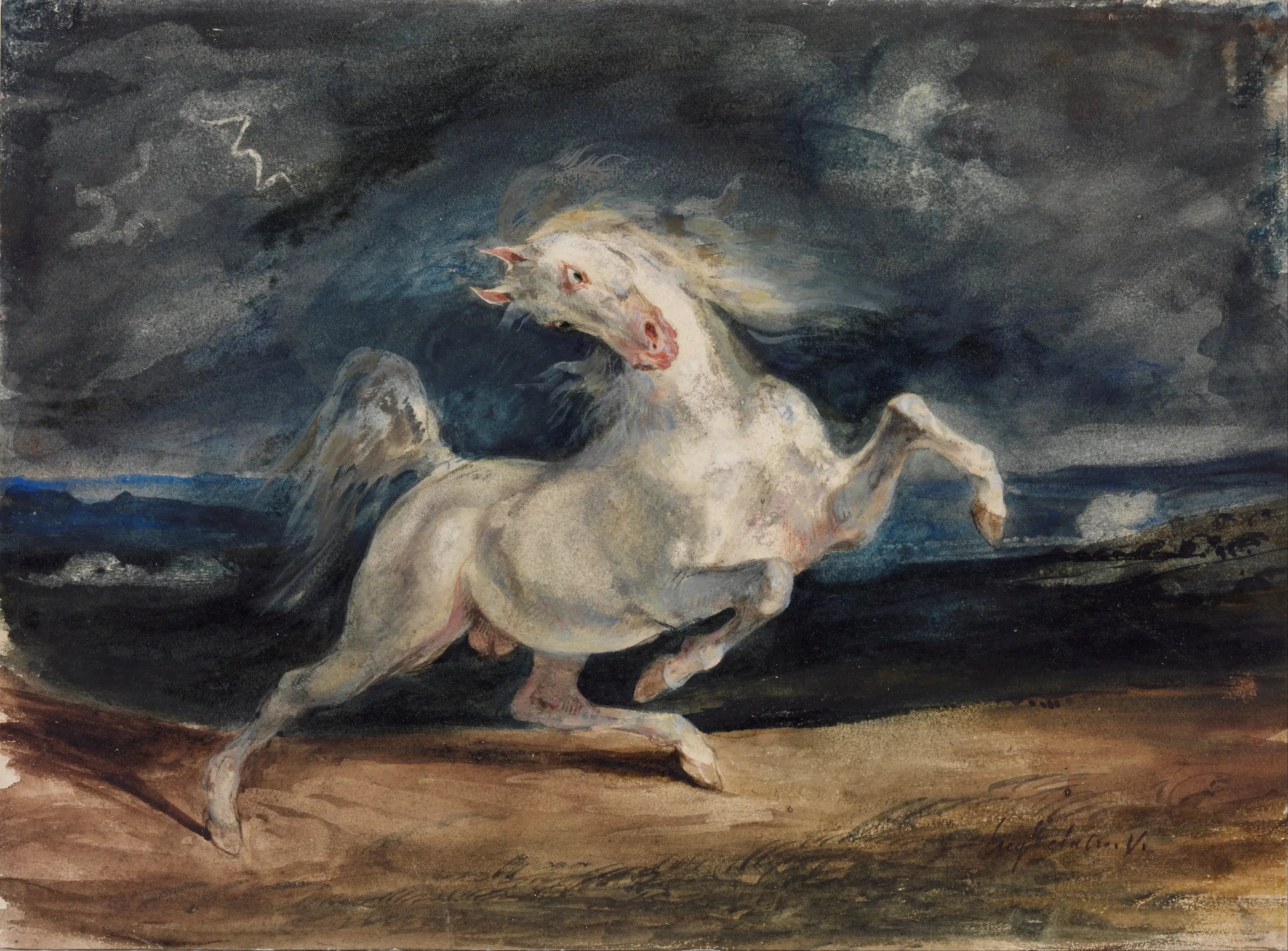 Reproduction du tableau « Cheval effrayé par l'orage - Eugène Delacroix » par Alpha Reproduction en peinture à l’huile