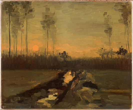 Reproduction du tableau « Paysage au coucher du soleil - Vincent van Gogh » par Alpha Reproduction en peinture à l’huile