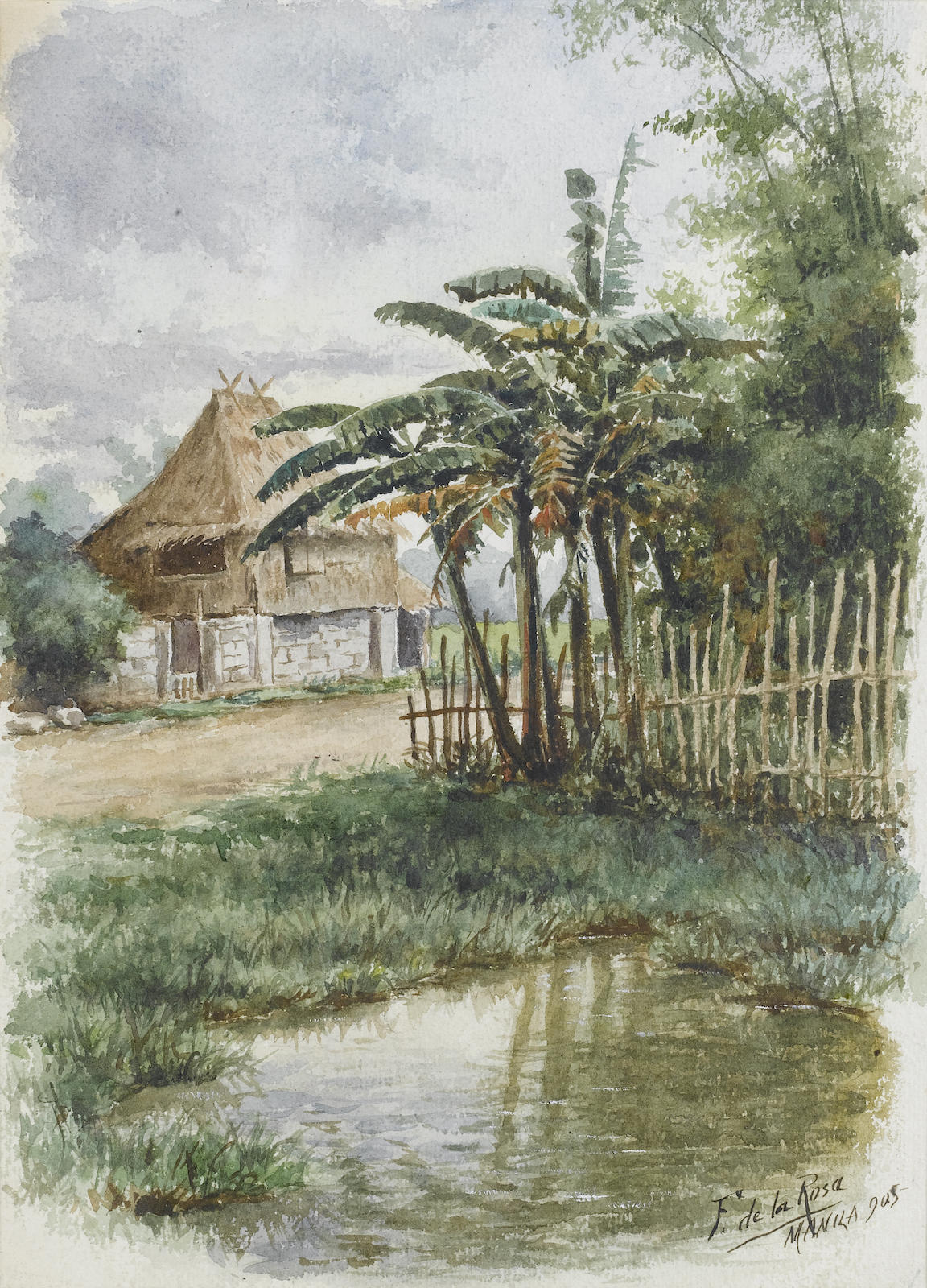 Paysage philippin avec maison nipa — Fabián de la Rosa, 1905, Huile sur toile