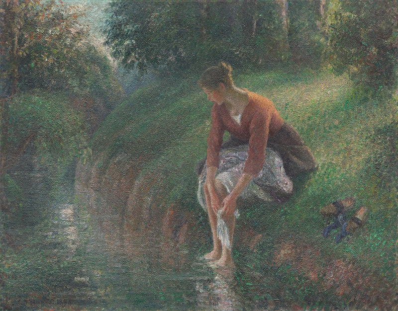 Donna che bagna i piedi in un ruscello - Camille Pissarro