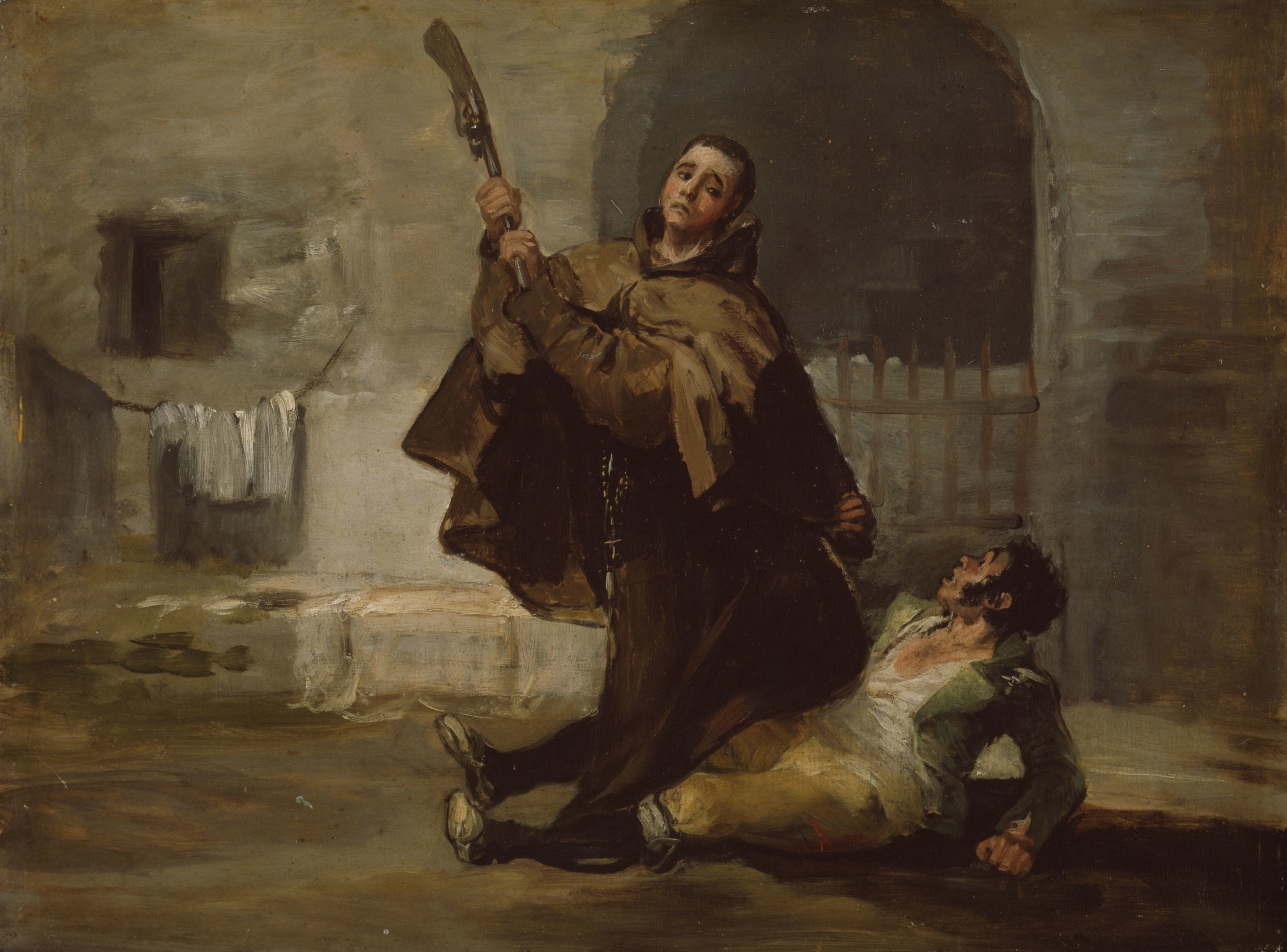 Reproduction du tableau « Frère Pedro frappe El Maragato avec la crosse du fusil - Francisco de Goya » par Alpha Reproduction en peinture à l’huile