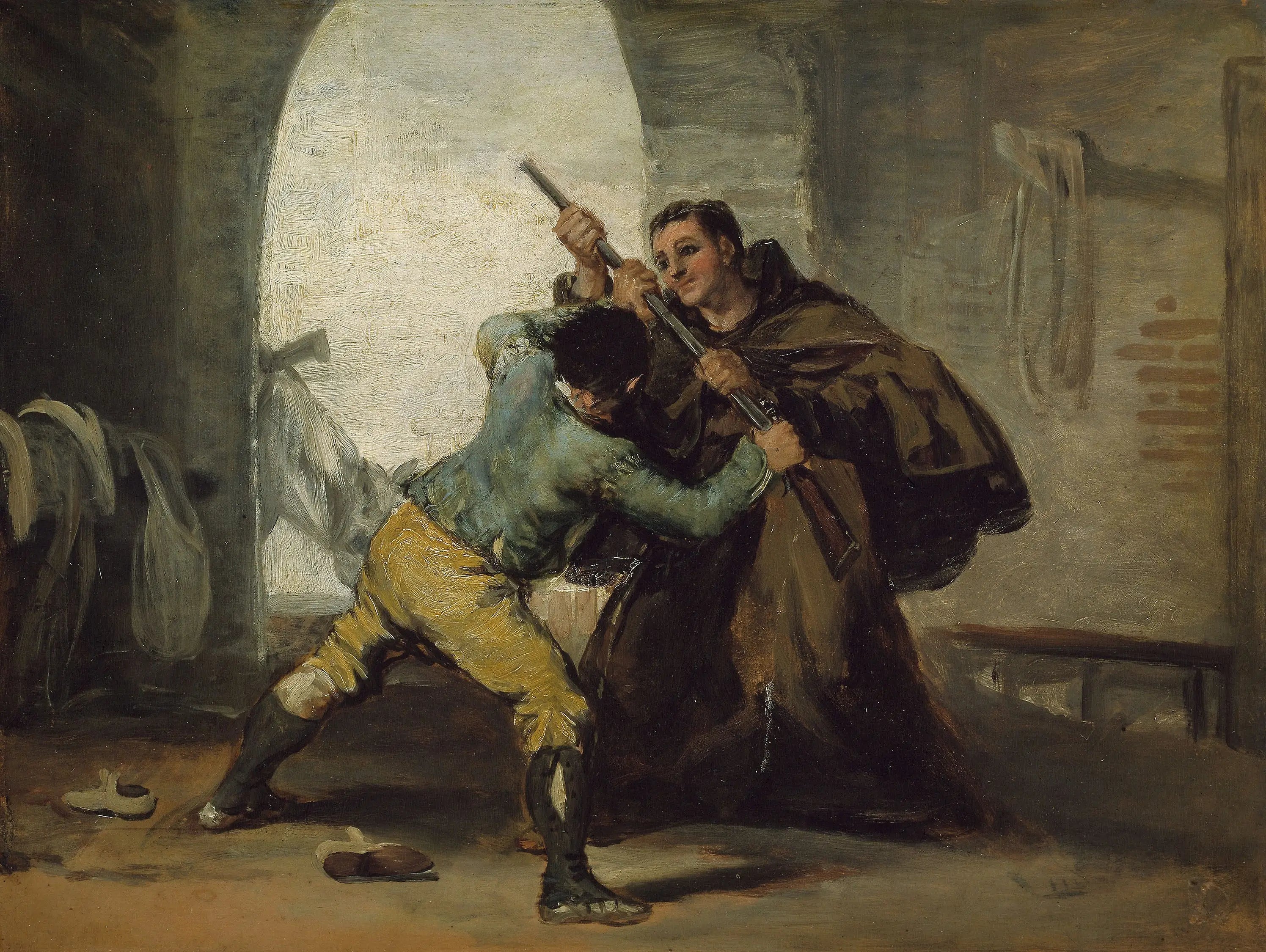 Reproduction du tableau « Frère Pedro arrache le pistolet à El Maragato - Francisco de Goya » par Alpha Reproduction en peinture à l’huile