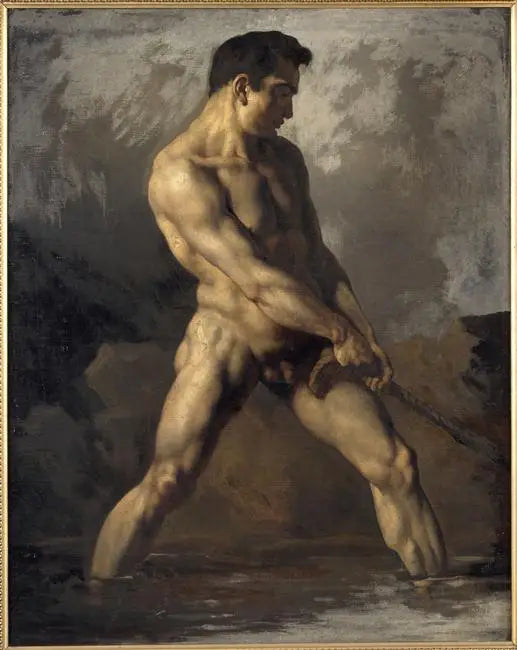 Reproduction du tableau « Académie d'homme debout, tirant sur une corde - Théodore Géricault » par Alpha Reproduction en peinture à l’huile
