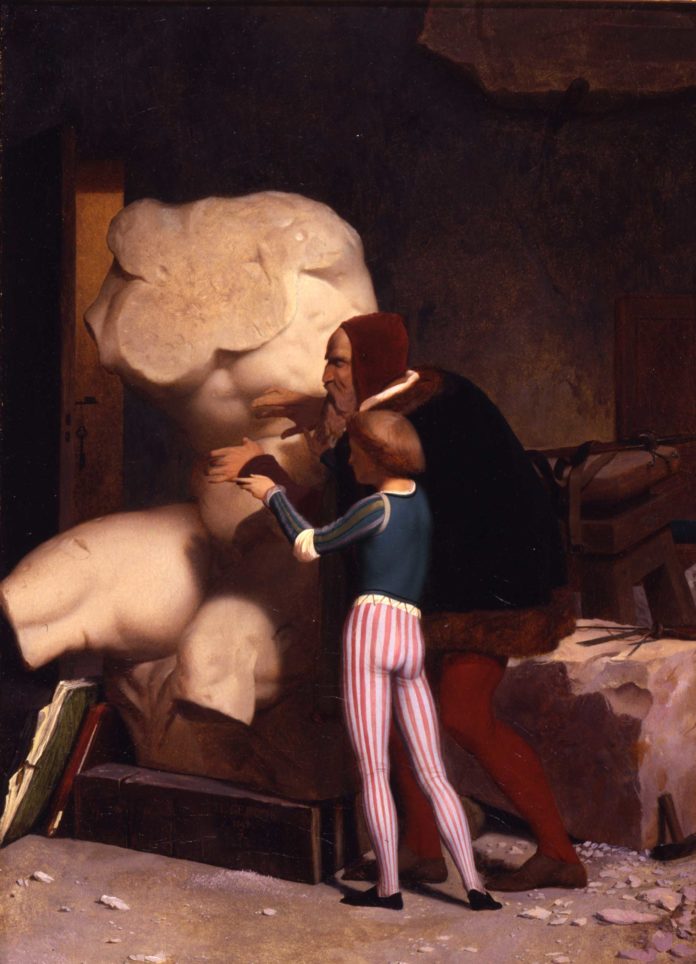 Reproduction du tableau « Michel-Ange dans son atelier - Jean-Léon Gérôme » par Alpha Reproduction en peinture à l’huile