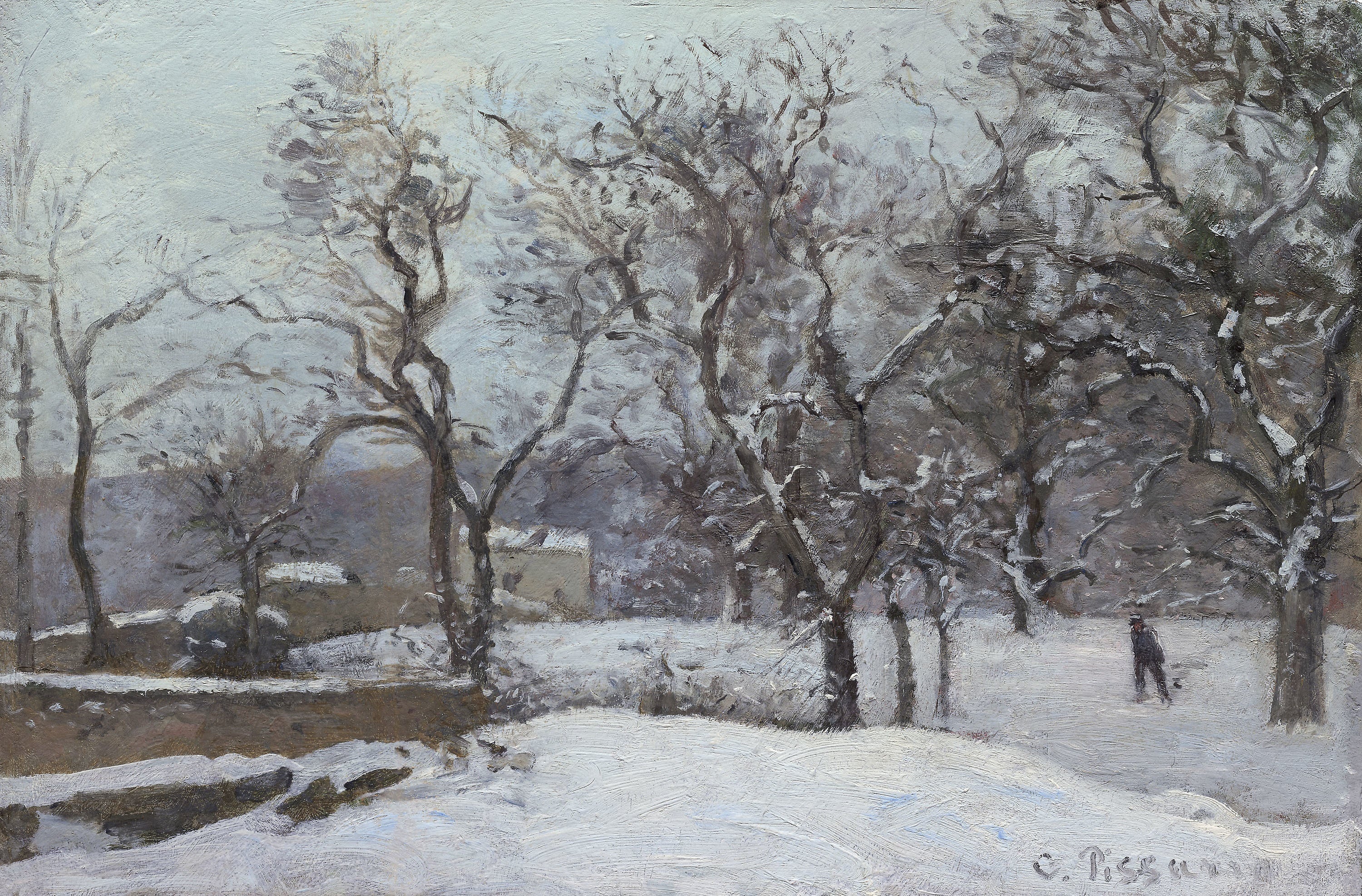 Reproduction du tableau « Parc du château du Pont sous la neige, Louveciennes - Camille Pissarro » par Alpha Reproduction en peinture à l’huile