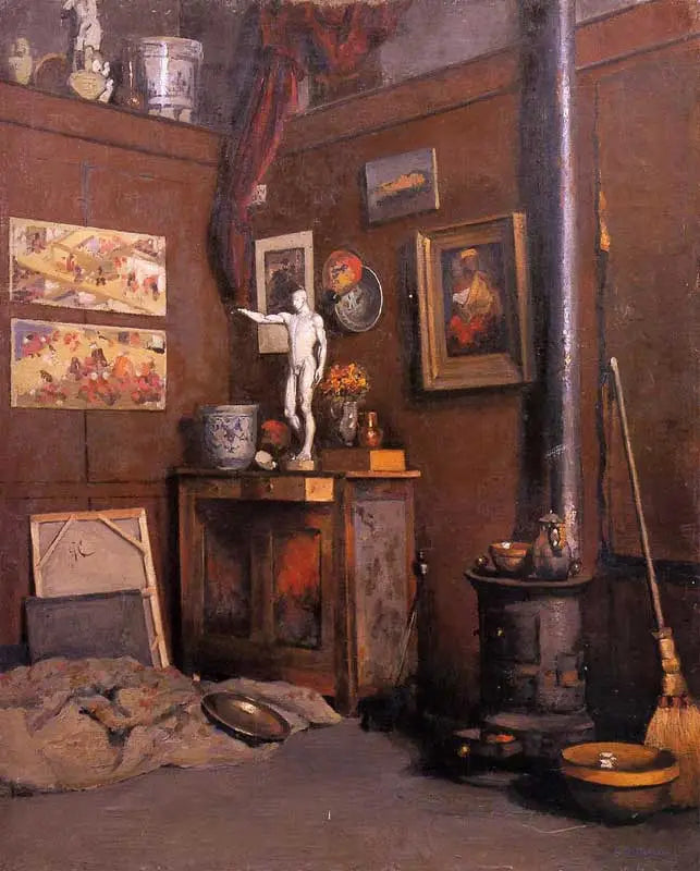 Interno di atelier con stufa - Gustave Caillebotte