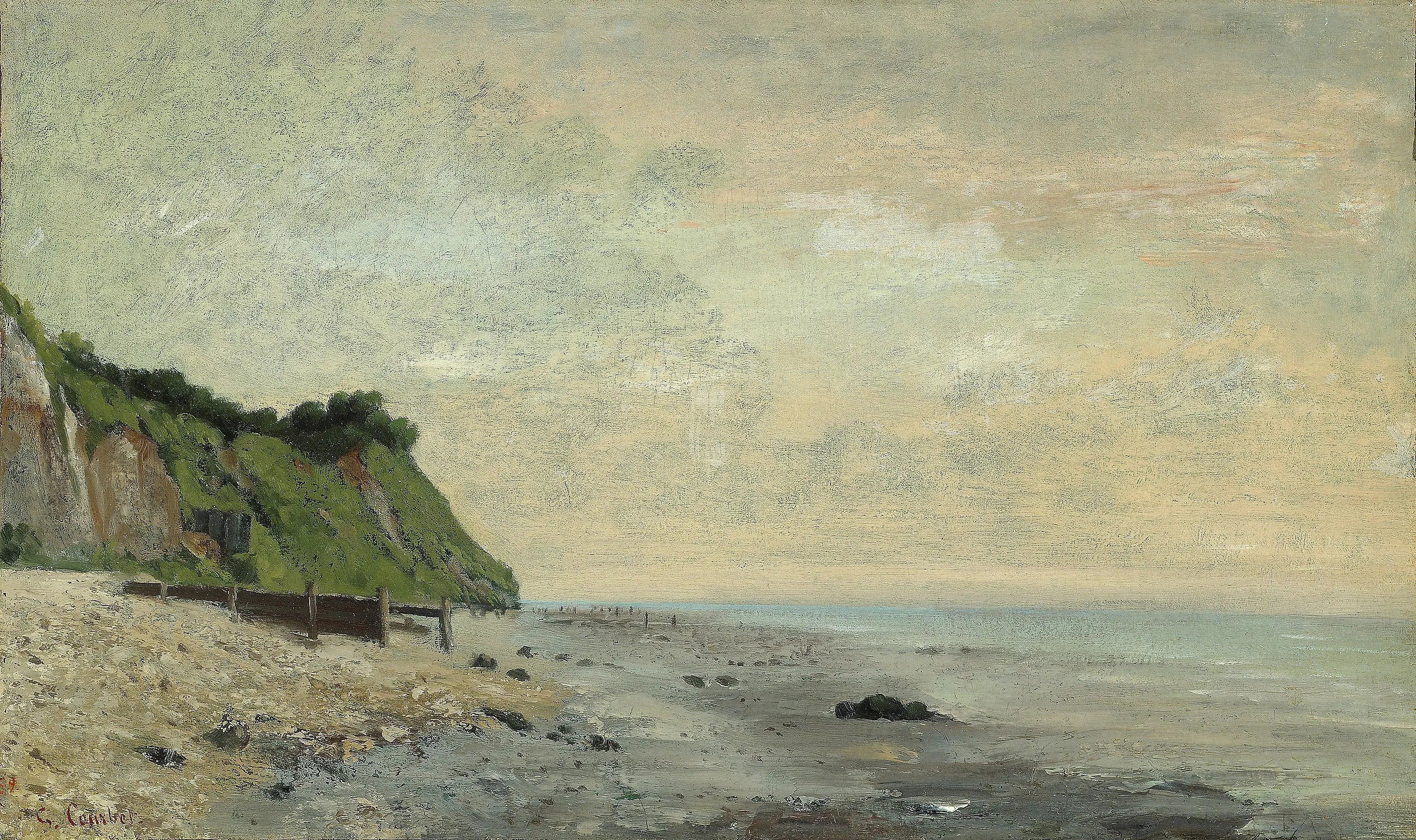 Falaise au bord de la mer vu Petite Plage soleil levant - Gustave Courbet - Alpha Reproduction