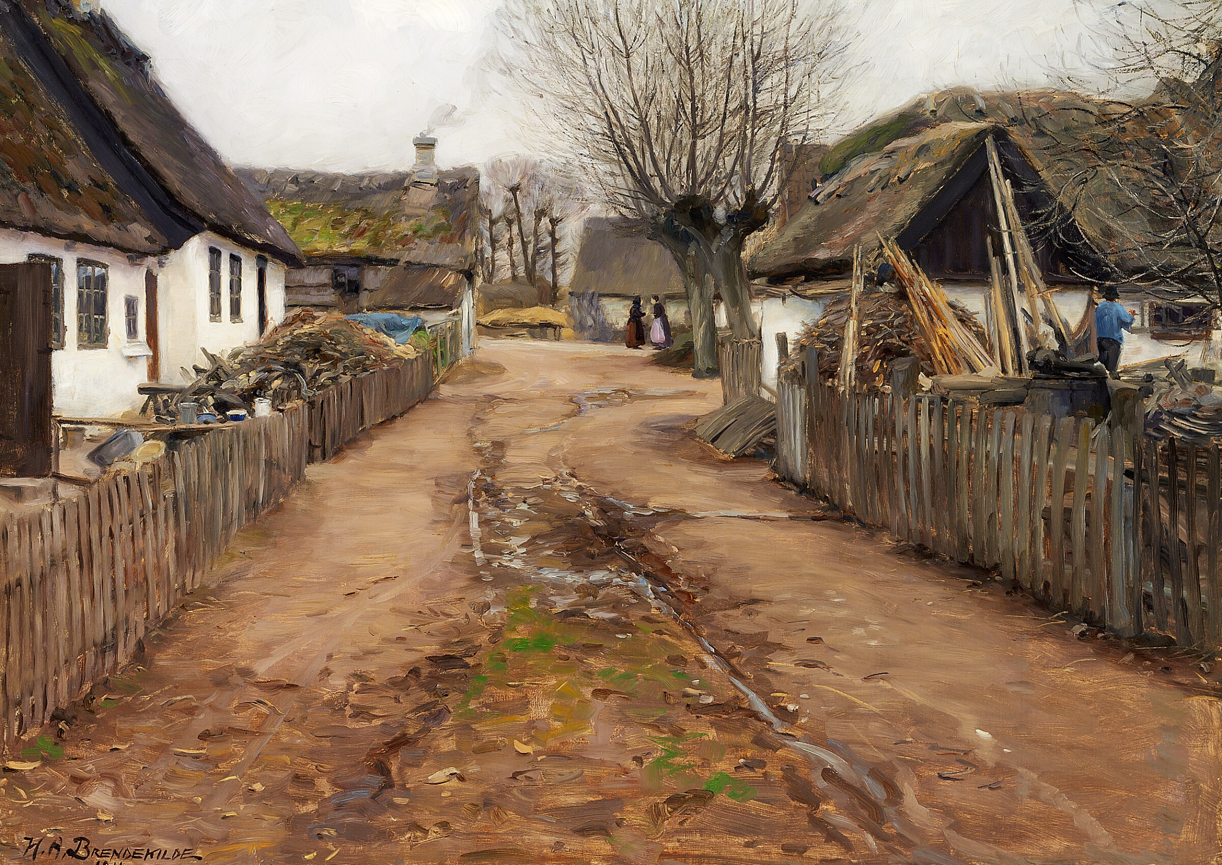 Scène de village au début du printemps. - H. A. Brendekilde