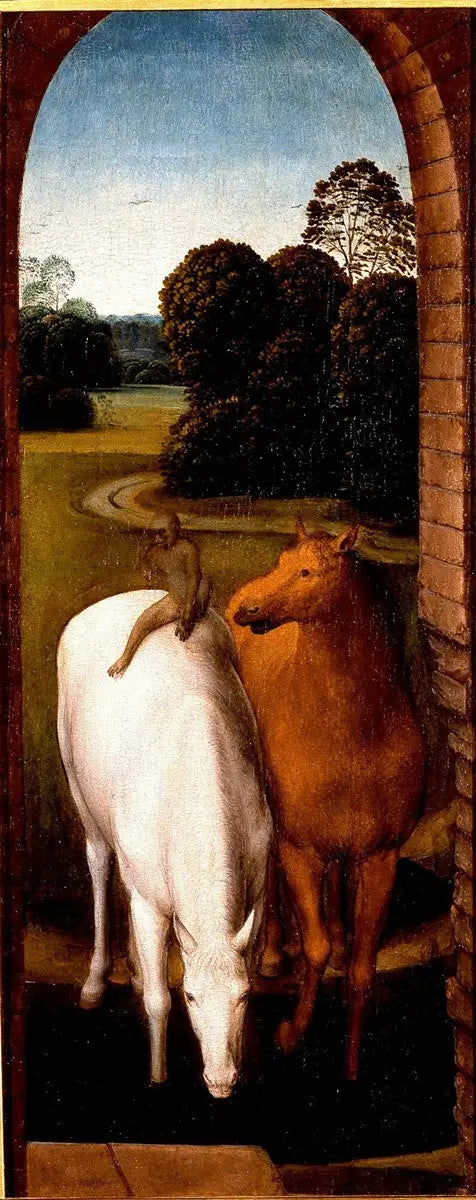 Due cavalli in un paesaggio - Hans Memling