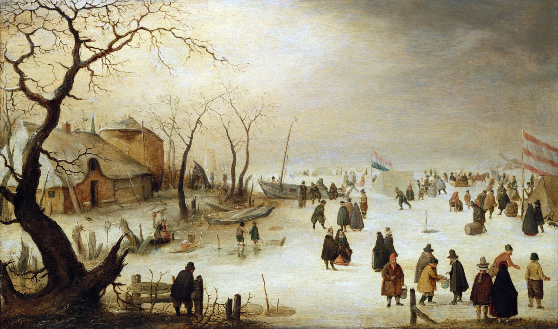 Paysage hivernal d'une rivière avec des silhouettes sur la glace - Hendrick Avercamp