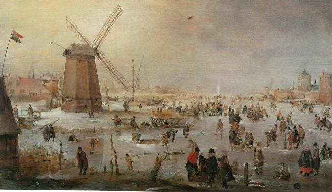 Scène d'hiver avec moulin à vent - Hendrick Avercamp image 1 copie de tableau peinte à la main