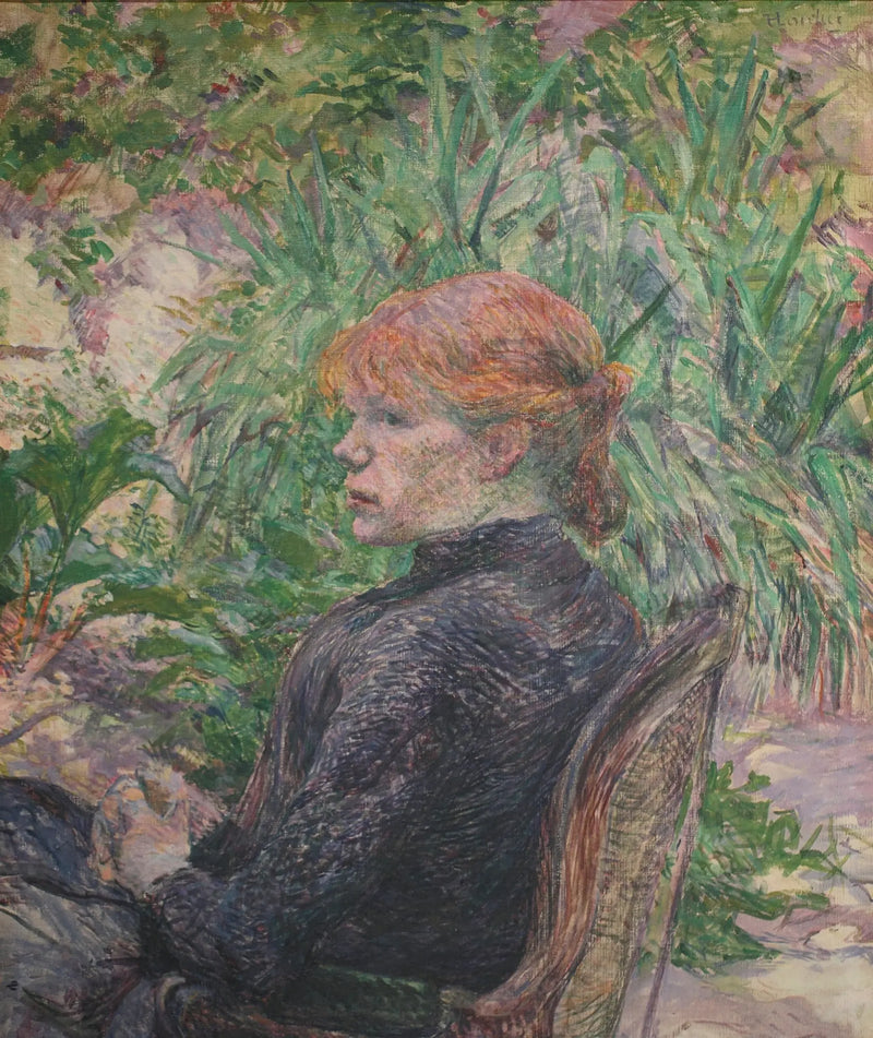 Donna rossa seduta nel giardino di M. Forest - Henri de Toulouse-Lautrec