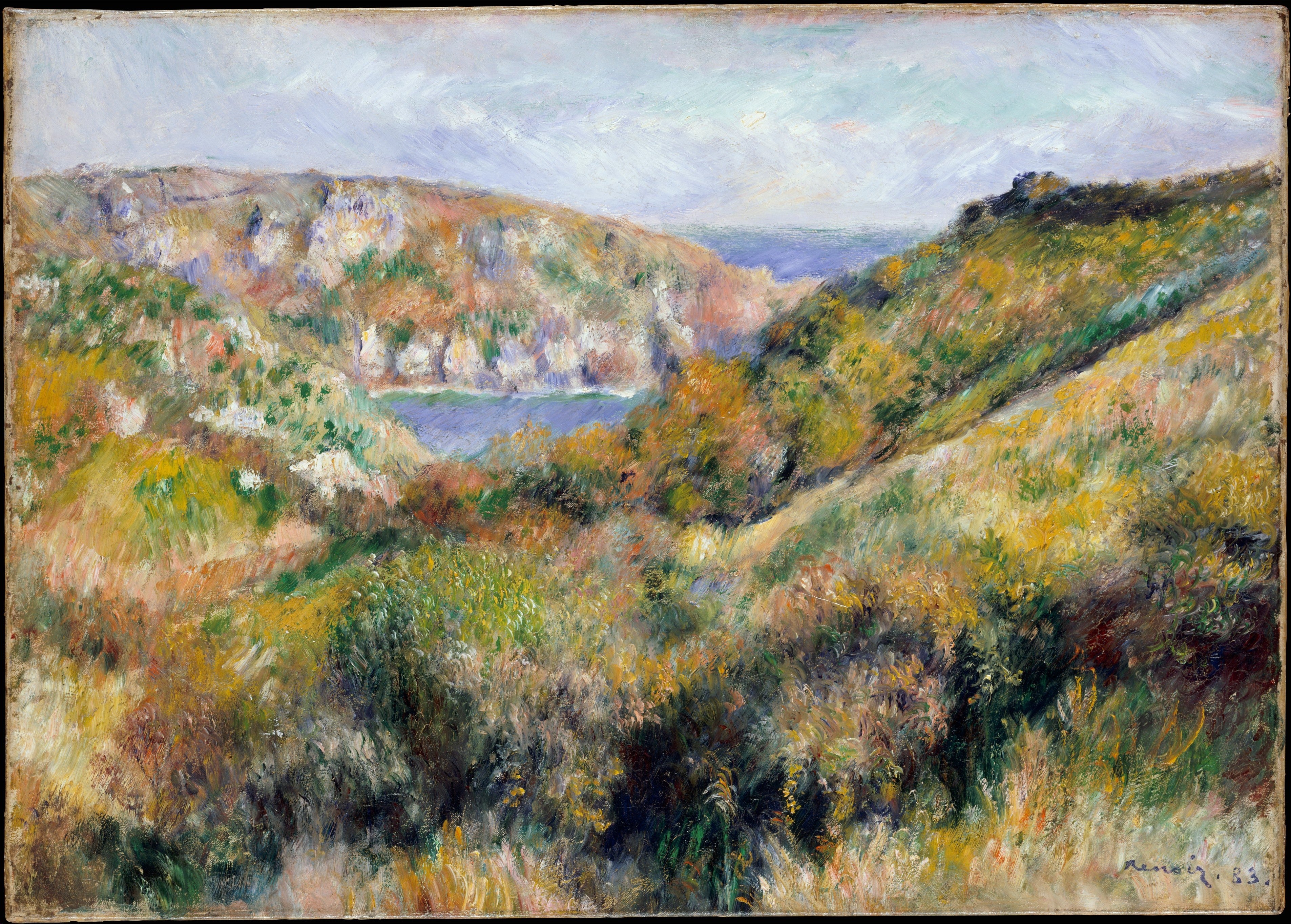 Reproduction du tableau « Collines autour de la baie du Moulin Huet, Guernesey - Pierre-Auguste Renoir » par Alpha Reproduction en peinture à l’huile