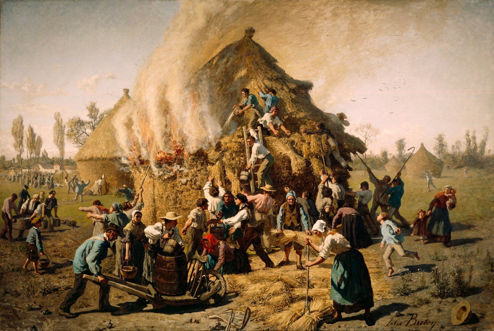 Incendie dans une botte de foin - Jules Breton